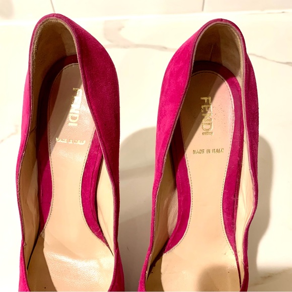 Fendi authentic fuchsia peep toe bow platform stacked heel pump 38 size 8 - Picture 13 of 15